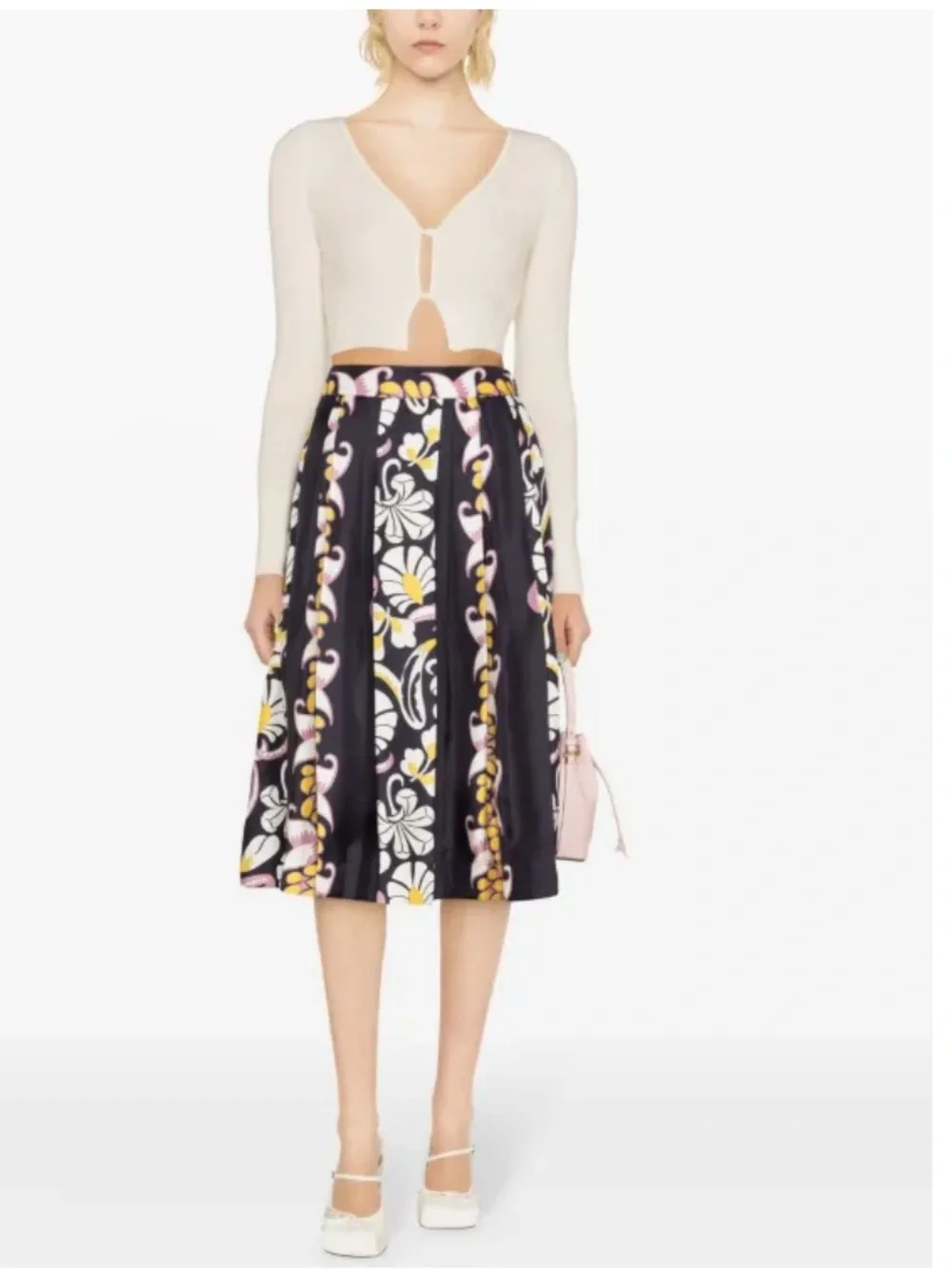 NWT Tory Burch Printed Pleated Silk Skirt Pink Tropical Border Size 2 or 4